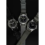 A SET OF THREE GENTLEMAN'S STAINLESS STEEL BRITISH MILITARY WRIST WATCHES TO INCLUDE: A GENTLEMAN'