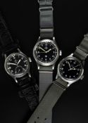 A SET OF THREE GENTLEMAN'S STAINLESS STEEL BRITISH MILITARY WRIST WATCHES TO INCLUDE: A GENTLEMAN'