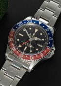 A RARE GENTLEMAN'S STAINLESS STEEL ROLEX OYSTER PERPETUAL GMT MASTER "EAGLE BEAK" BRACELET WATCH