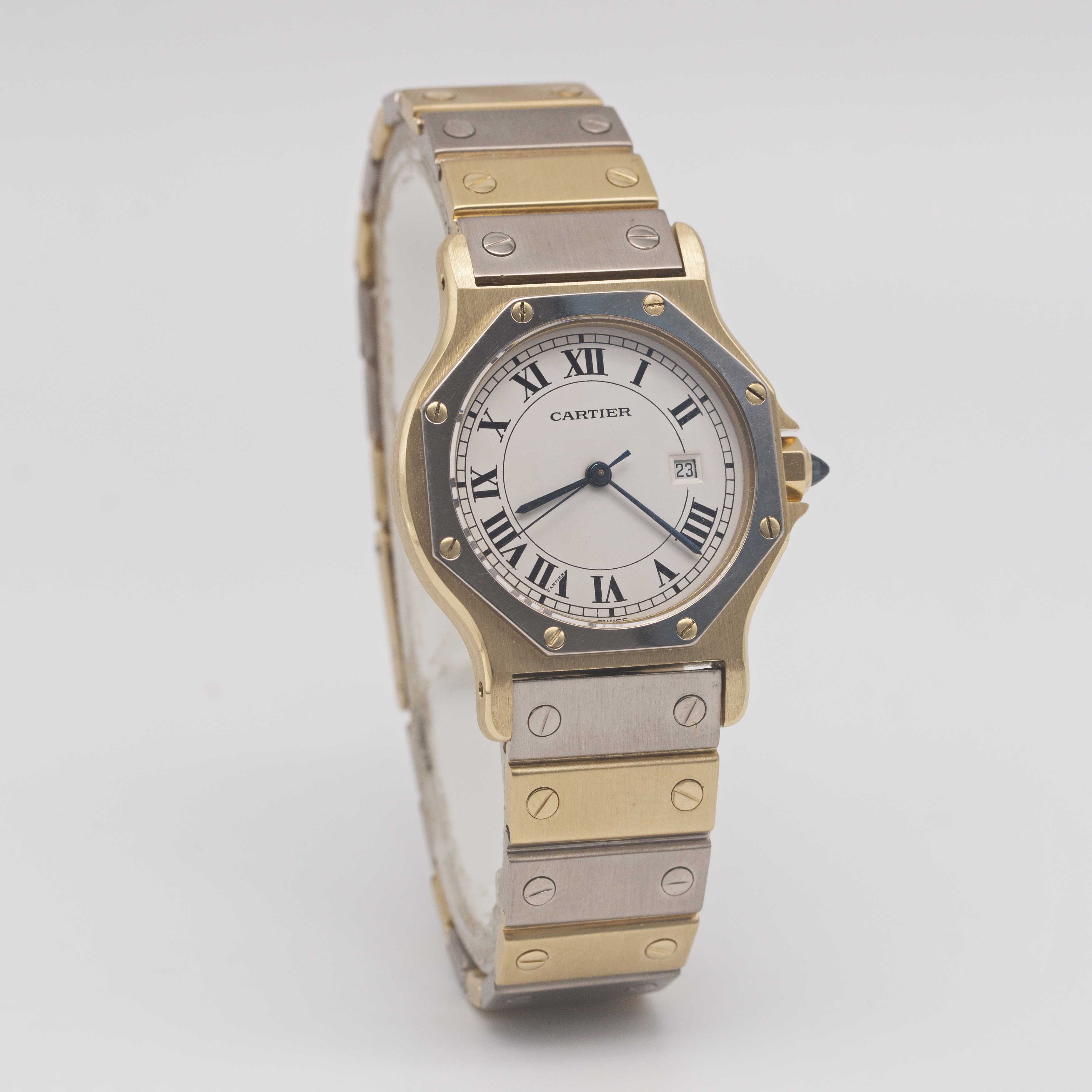 A RARE GENTLEMAN'S SIZE 18K SOLID WHITE & YELLOW GOLD CARTIER SANTOS OCTAGONAL AUTOMATIC BRACELET - Image 5 of 10