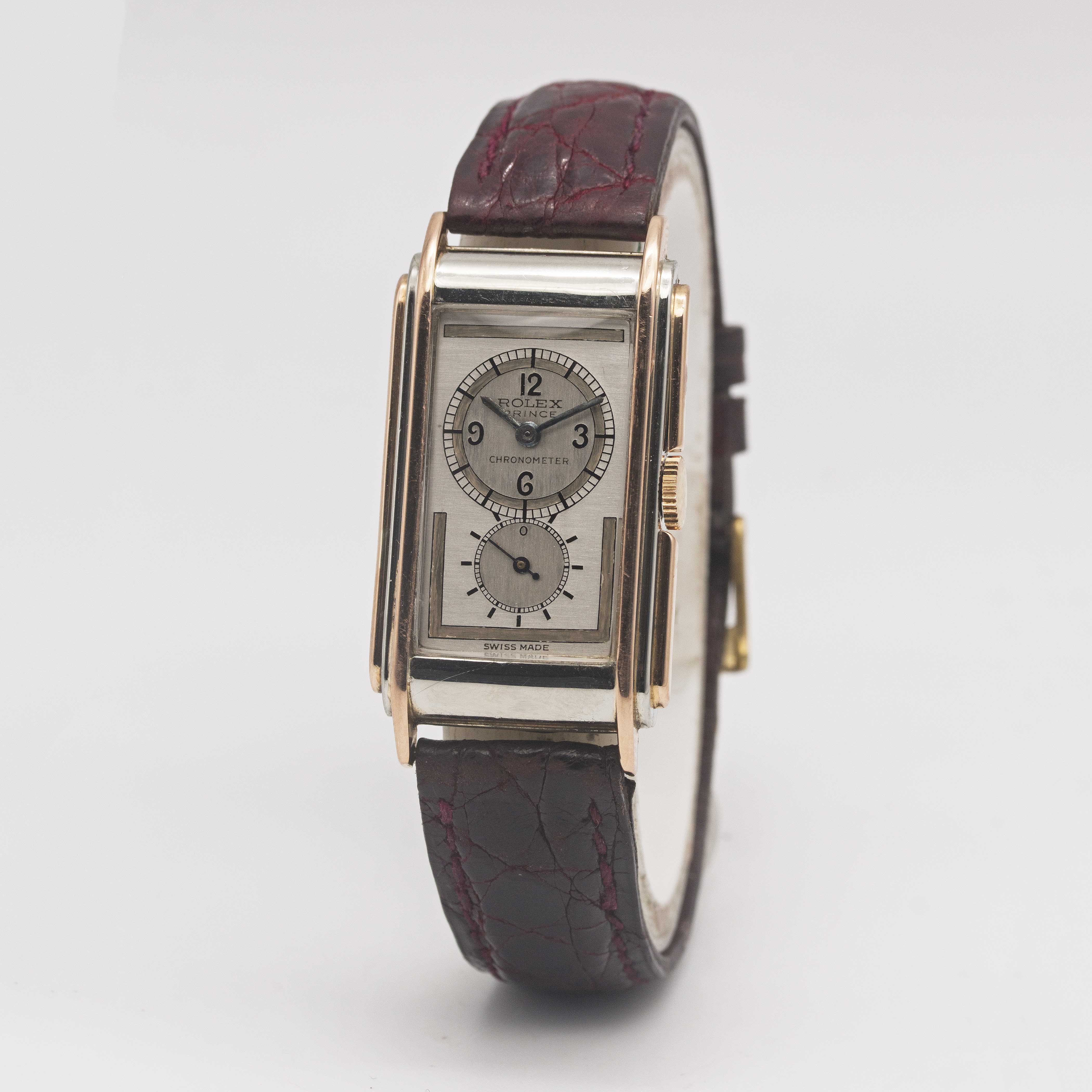 A RARE GENTLEMAN'S 18K SOLID WHITE & ROSE GOLD ROLEX "RAILWAY" PRINCE CHRONOMETER WRIST WATCH - Image 4 of 10