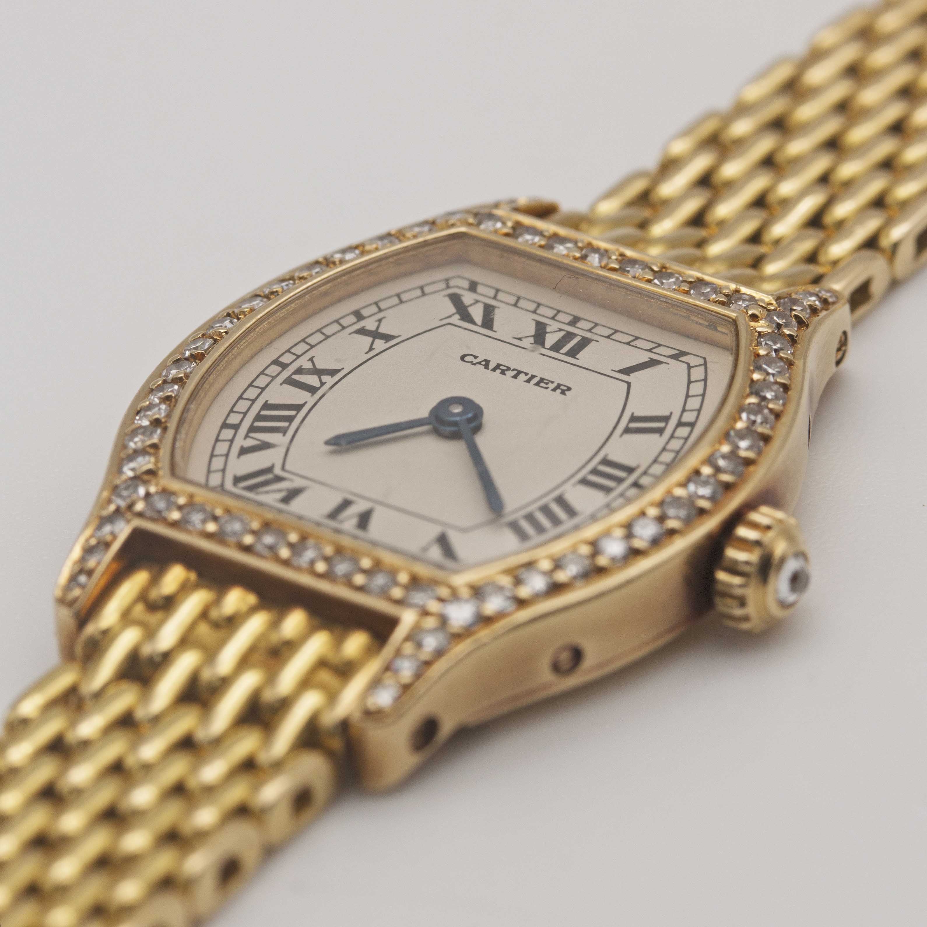 A LADIES 18K SOLID YELLOW GOLD & DIAMOND CARTIER TORTUE BRACELET WATCH CIRCA 1990s Movement: Quartz, - Image 3 of 10