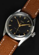 A RARE GENTLEMAN'S STAINLESS STEEL ROLEX OYSTER WRIST WATCH CIRCA 1953, REF. 6282 BLACK TEXTURED