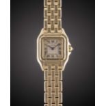 A LADIES 18K SOLID GOLD CARTIER PANTHERE BRACELET WATCH DATED 1992, REF. 8057917 WITH ORIGINAL BOX &