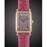 A LADIES 18K SOLID ROSE GOLD FRANCK MULLER LONG ISLAND WRIST WATCH CIRCA 2005, REF. 900 QZ WITH PINK