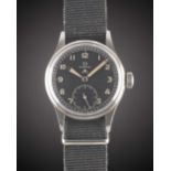 A GENTLEMAN'S STAINLESS STEEL BRITISH MILITARY OMEGA W.W.W. WRIST WATCH CIRCA 1945, PART OF THE "