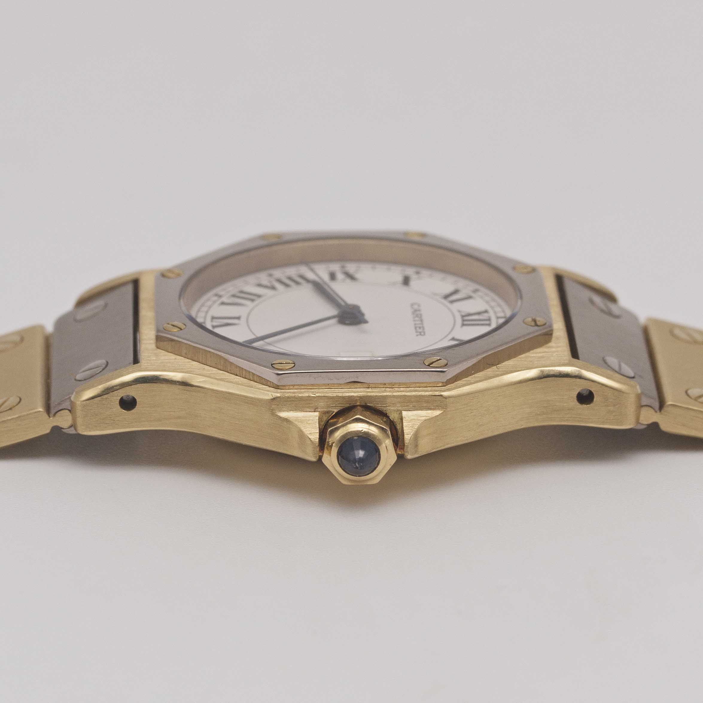 A RARE GENTLEMAN'S SIZE 18K SOLID WHITE & YELLOW GOLD CARTIER SANTOS OCTAGONAL AUTOMATIC BRACELET - Image 8 of 10