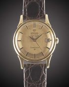 A GENTLEMAN'S 18K SOLID YELLOW GOLD OMEGA CONSTELLATION DATE CHRONOMETER WRIST WATCH CIRCA 1966,