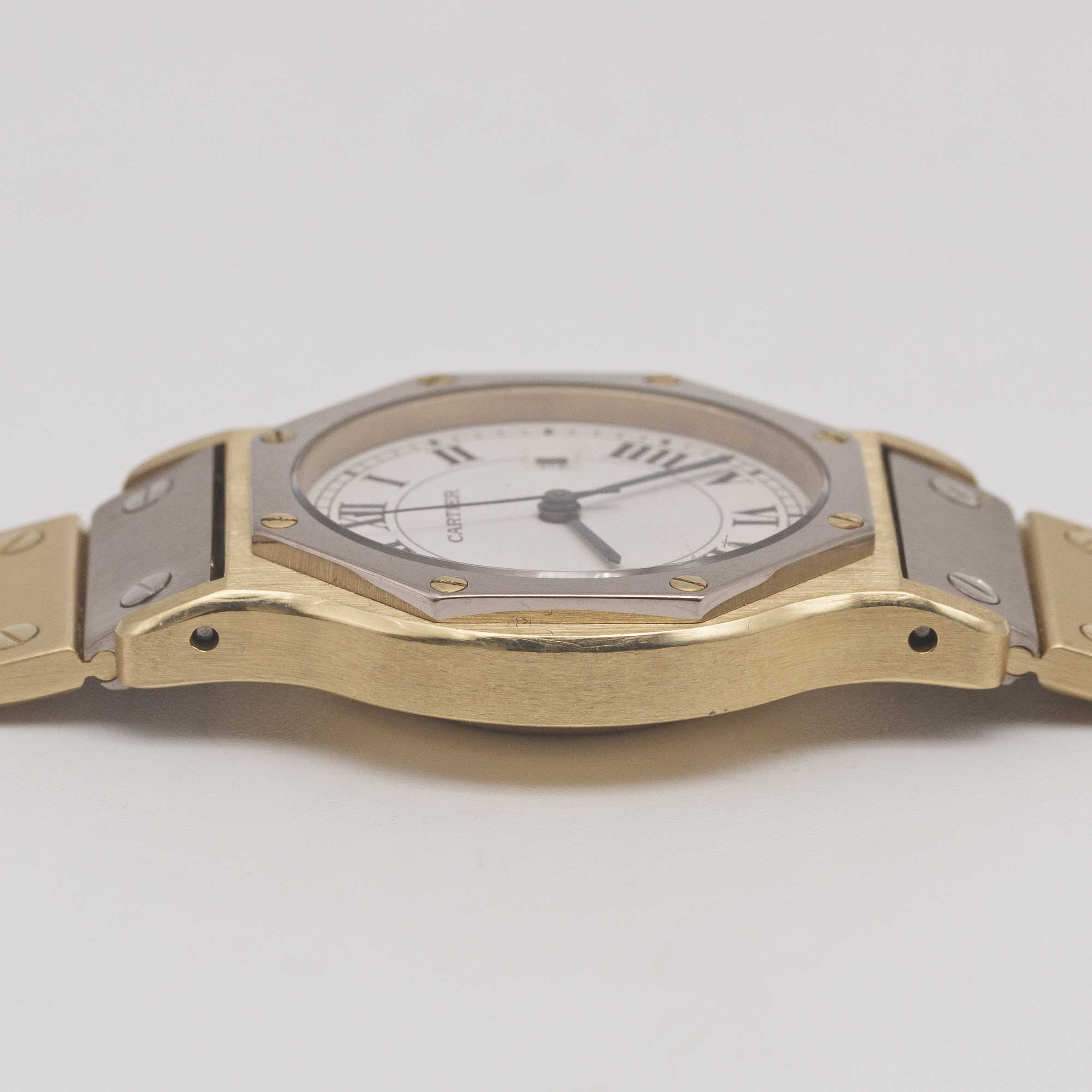 A RARE GENTLEMAN'S SIZE 18K SOLID WHITE & YELLOW GOLD CARTIER SANTOS OCTAGONAL AUTOMATIC BRACELET - Image 9 of 10