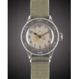 A RARE GENTLEMAN'S STAINLESS STEEL BRITISH MILITARY RAF OMEGA WEEMS PILOTS WRIST WATCH DATED 1940,