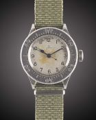 A RARE GENTLEMAN'S STAINLESS STEEL BRITISH MILITARY RAF OMEGA WEEMS PILOTS WRIST WATCH DATED 1940,