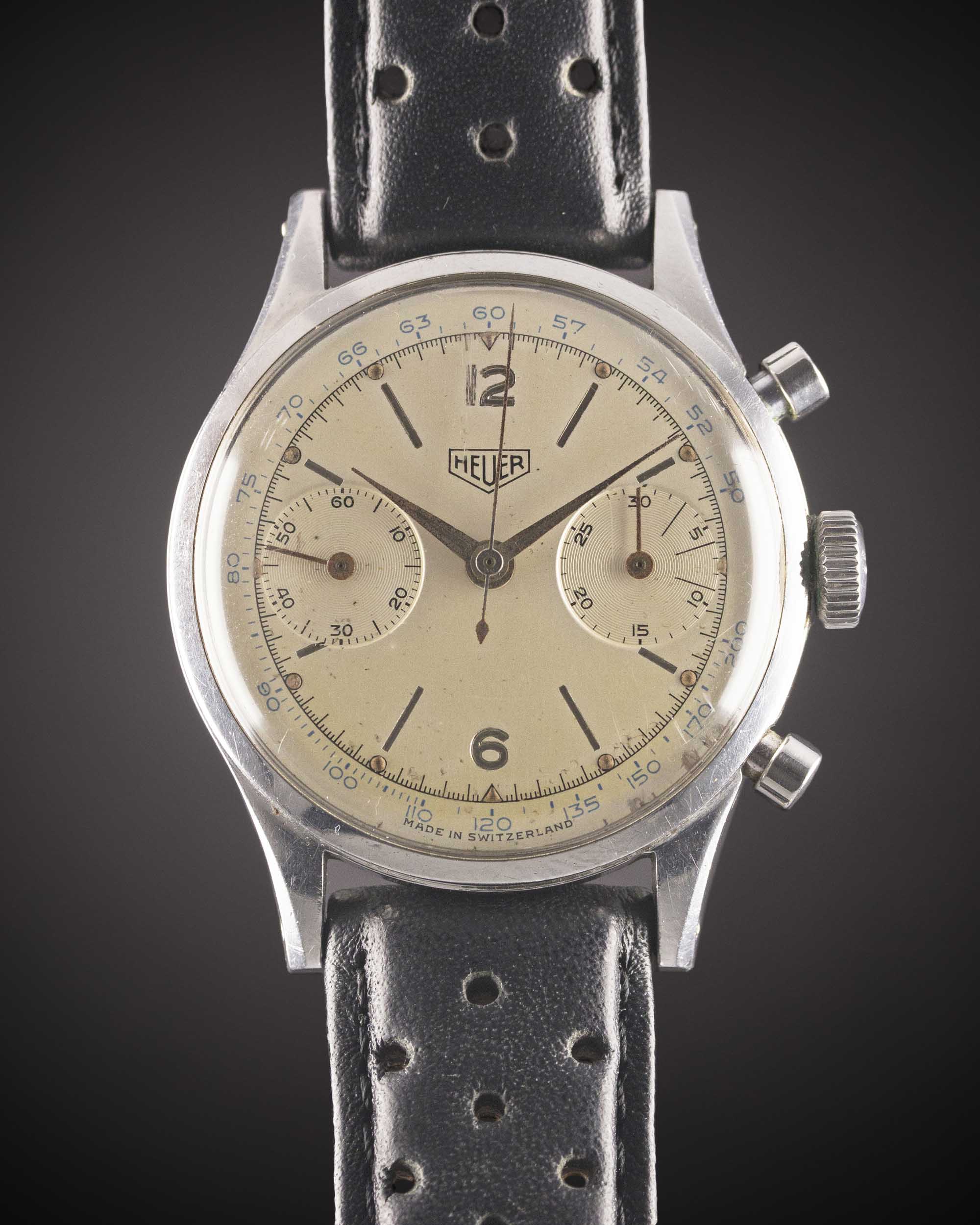 A RARE GENTLEMAN'S LARGE SIZE STAINLESS STEEL HEUER "WATERPROOF" CHRONOGRAPH WRIST WATCH CIRCA - Image 2 of 11