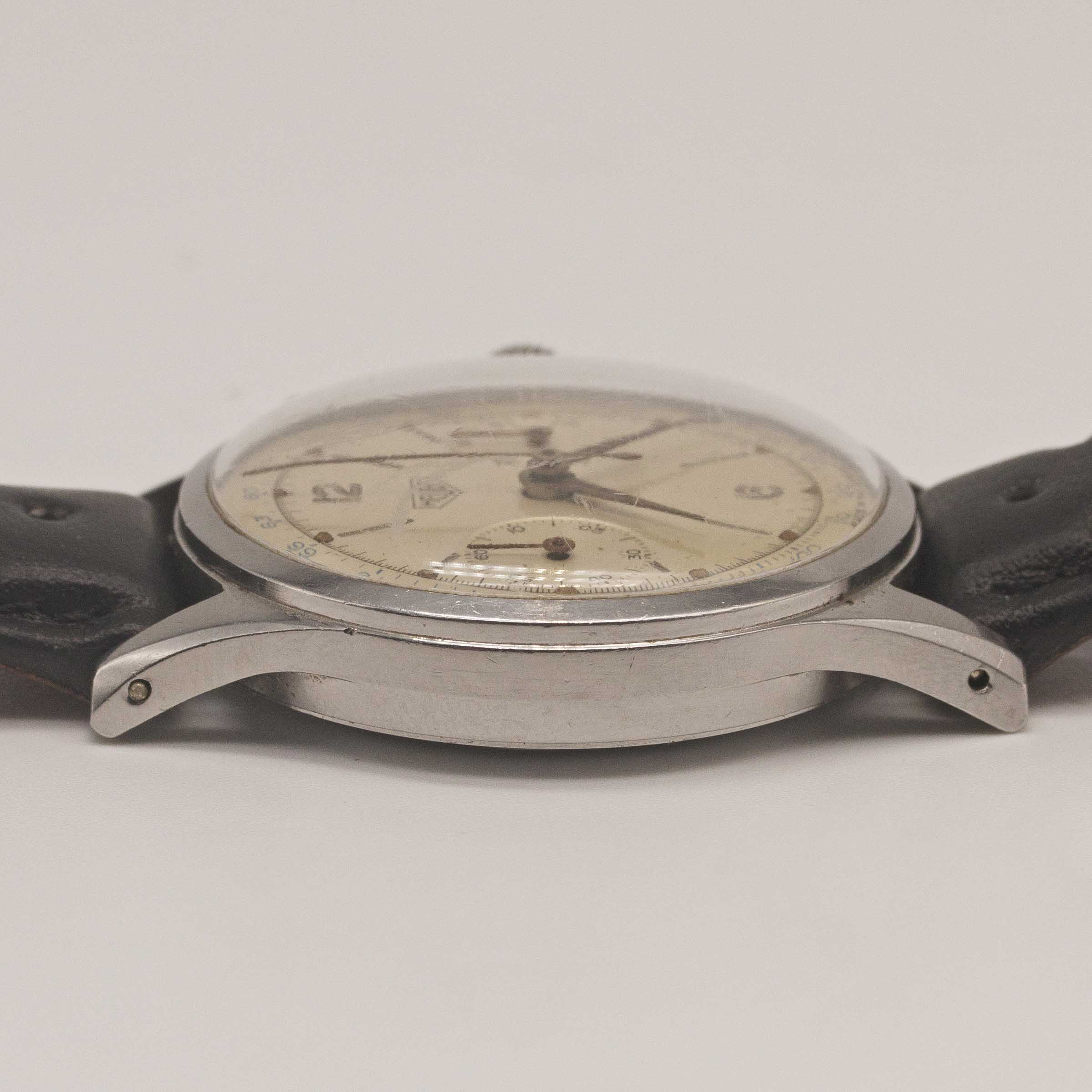 A RARE GENTLEMAN'S LARGE SIZE STAINLESS STEEL HEUER "WATERPROOF" CHRONOGRAPH WRIST WATCH CIRCA - Image 11 of 11