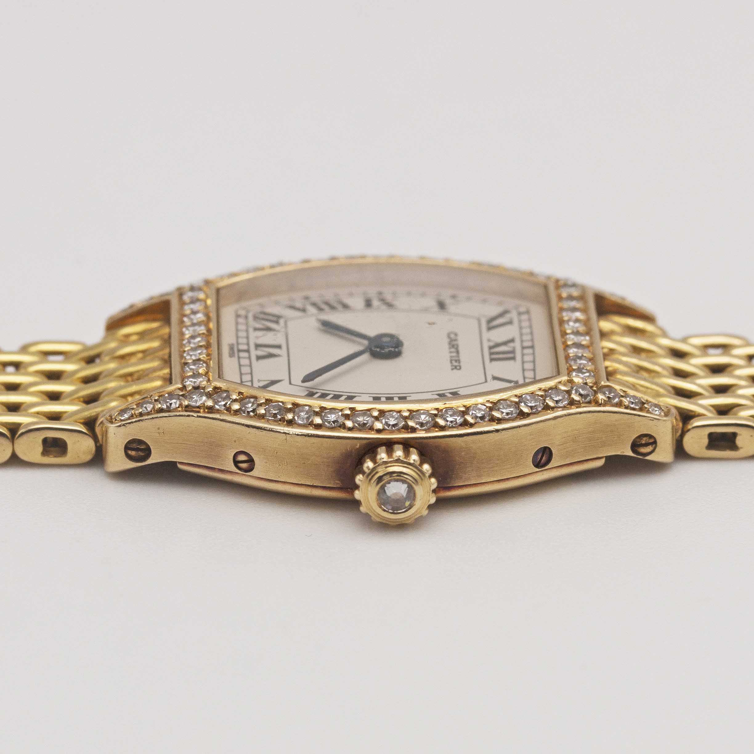 A LADIES 18K SOLID YELLOW GOLD & DIAMOND CARTIER TORTUE BRACELET WATCH CIRCA 1990s Movement: Quartz, - Image 8 of 10