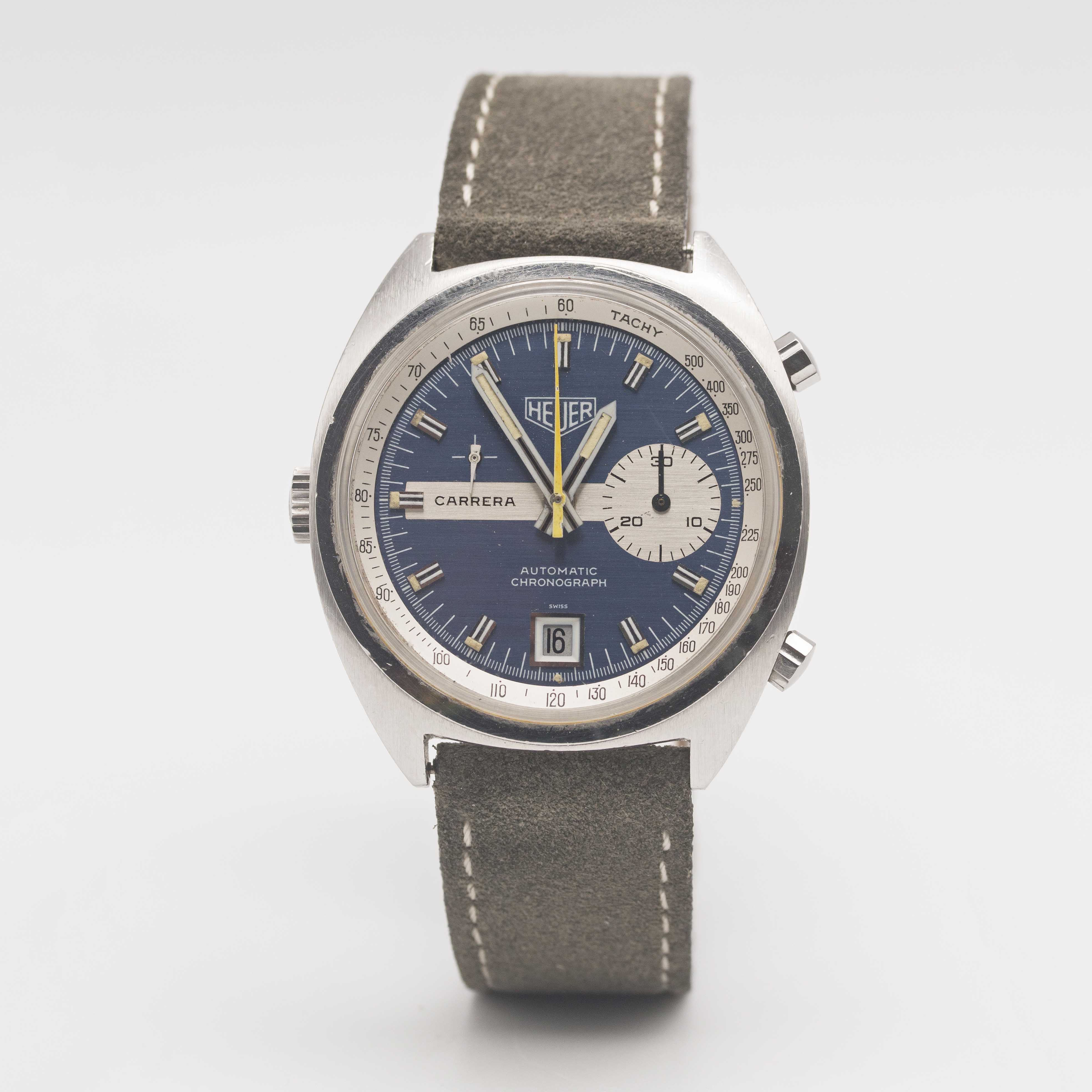 A GENTLEMAN'S STAINLESS STEEL HEUER CARRERA AUTOMATIC CHRONOGRAPH WRIST WATCH CIRCA 1970s, REF. - Image 2 of 9