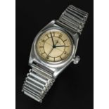 A RARE GENTLEMAN'S ROLESIUM ROLEX OYSTER BRACELET WATCH CIRCA 1930s, WITH TWO TONE SILVER SECTOR