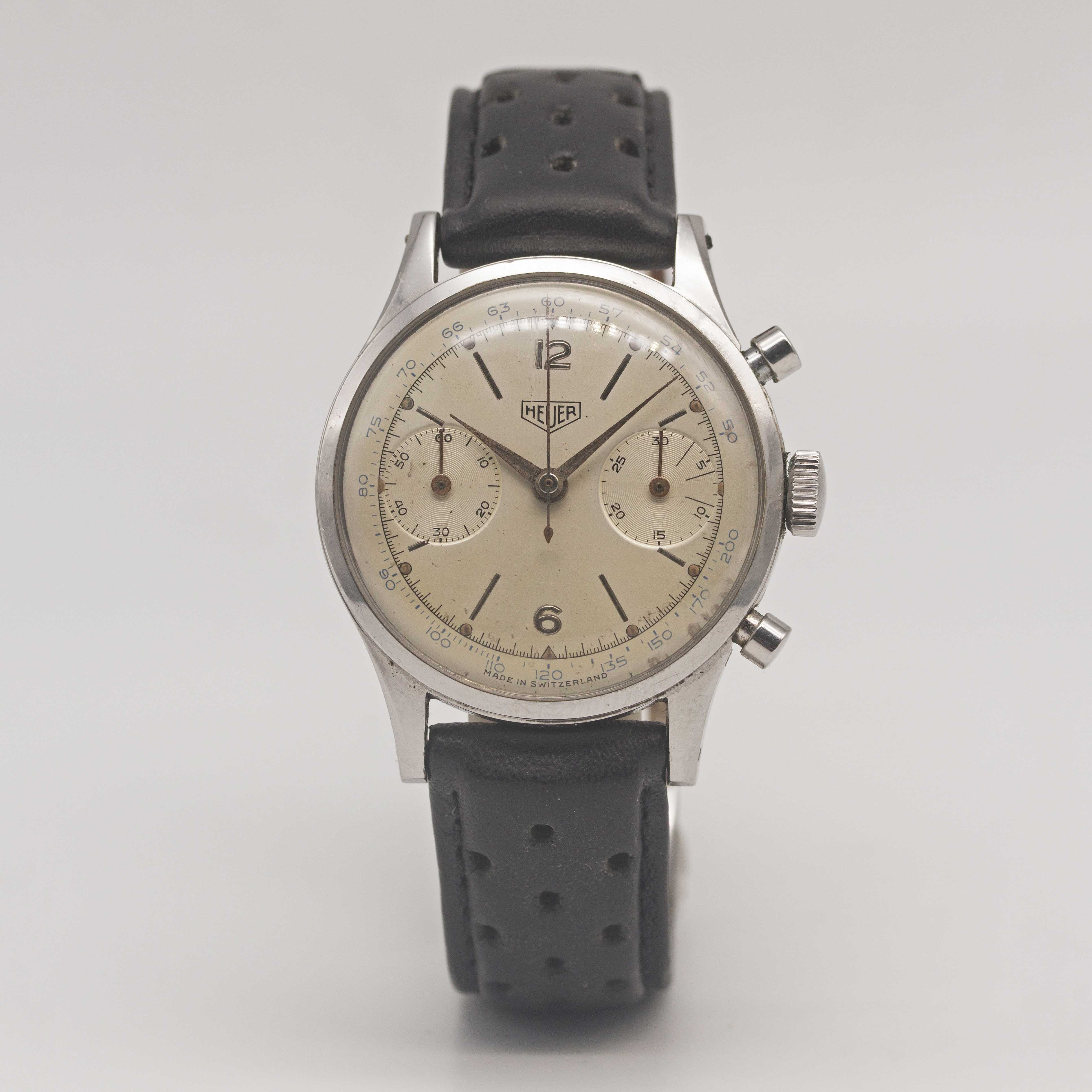 A RARE GENTLEMAN'S LARGE SIZE STAINLESS STEEL HEUER "WATERPROOF" CHRONOGRAPH WRIST WATCH CIRCA - Image 3 of 11