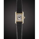 A LADIES 18K SOLID GOLD CARTIER PARIS "MINI" TANK WRIST WATCH CIRCA 1970s, WITH MANUAL WIND CAL. 845