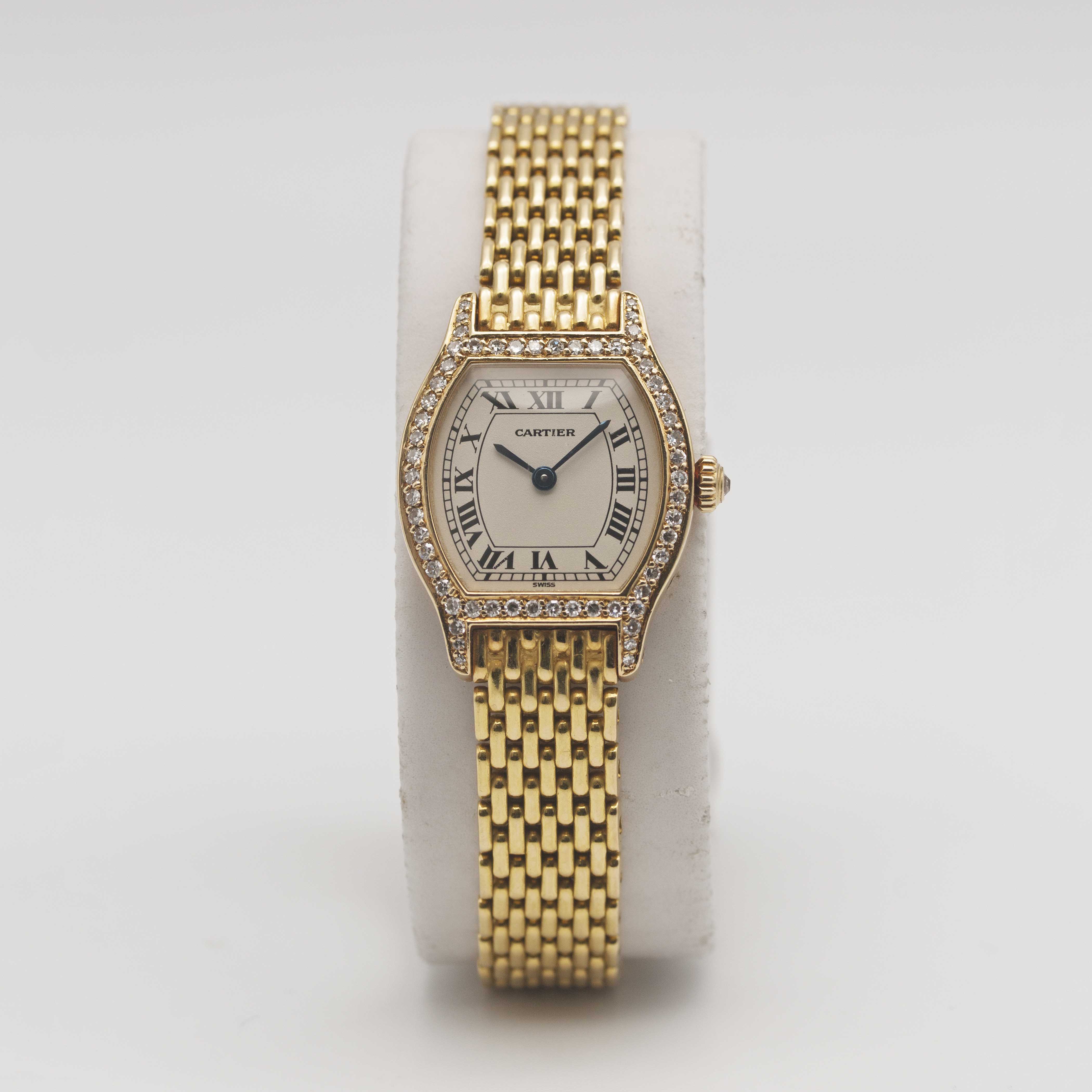 A LADIES 18K SOLID YELLOW GOLD & DIAMOND CARTIER TORTUE BRACELET WATCH CIRCA 1990s Movement: Quartz, - Image 2 of 10