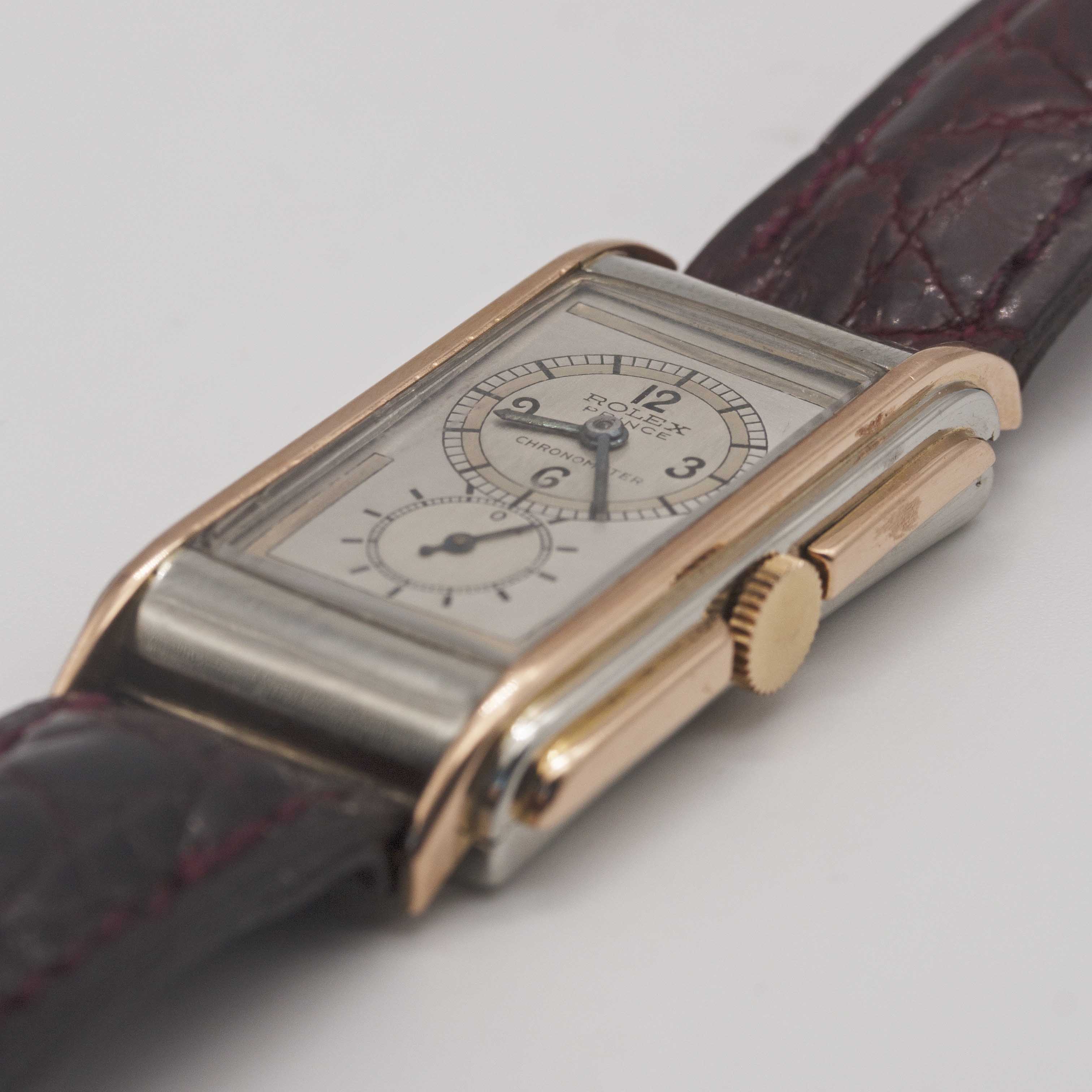 A RARE GENTLEMAN'S 18K SOLID WHITE & ROSE GOLD ROLEX "RAILWAY" PRINCE CHRONOMETER WRIST WATCH - Image 3 of 10