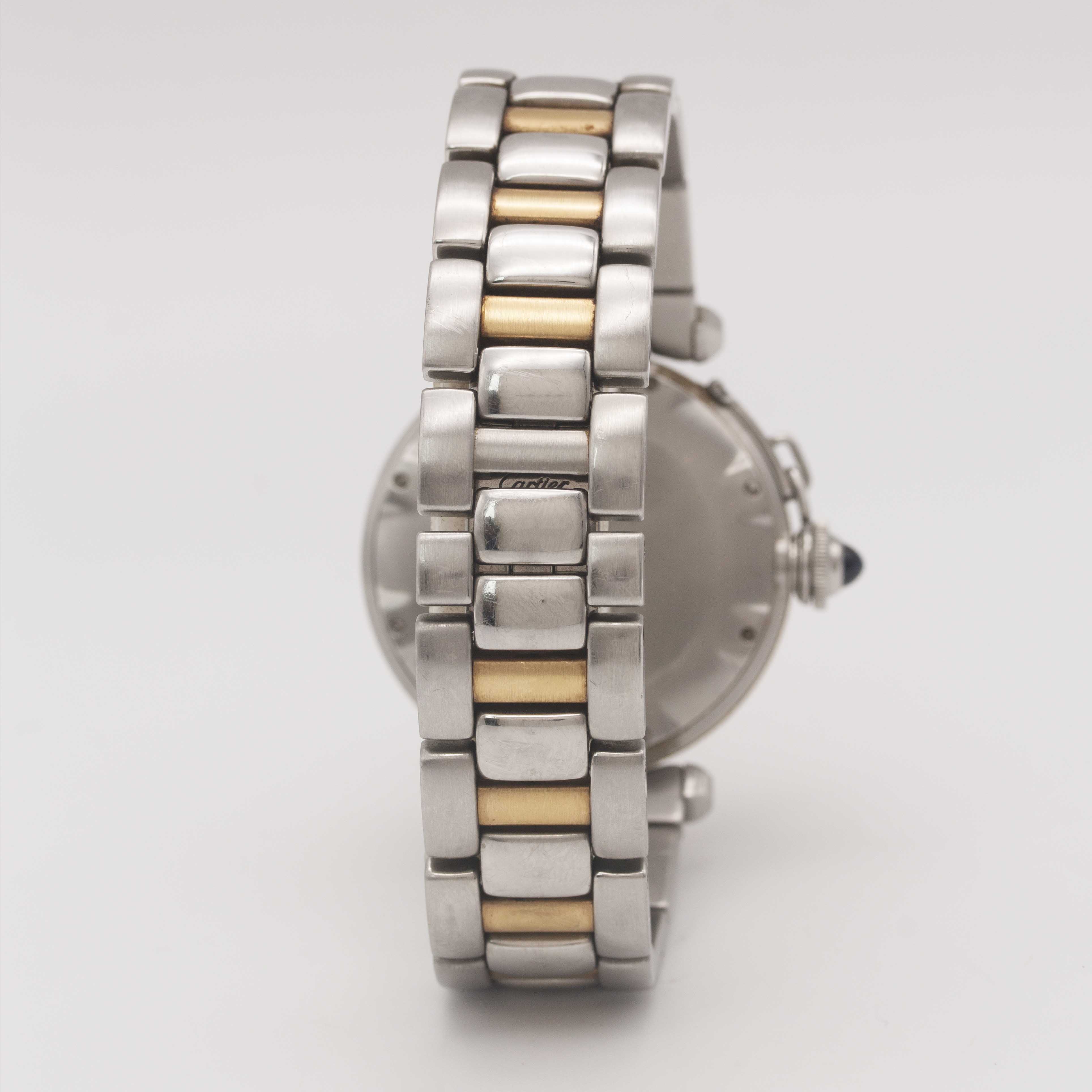A GENTLEMAN'S SIZE STEEL & GOLD CARTIER PASHA AUTOMATIC POWER RESERVE BRACELET WATCH CIRCA 2000, - Image 6 of 9