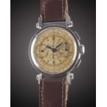 A RARE GENTLEMAN'S STAINLESS STEEL UNIVERSAL GENEVE COMPUR CHRONOGRAPH WRIST WATCH CIRCA 1936,