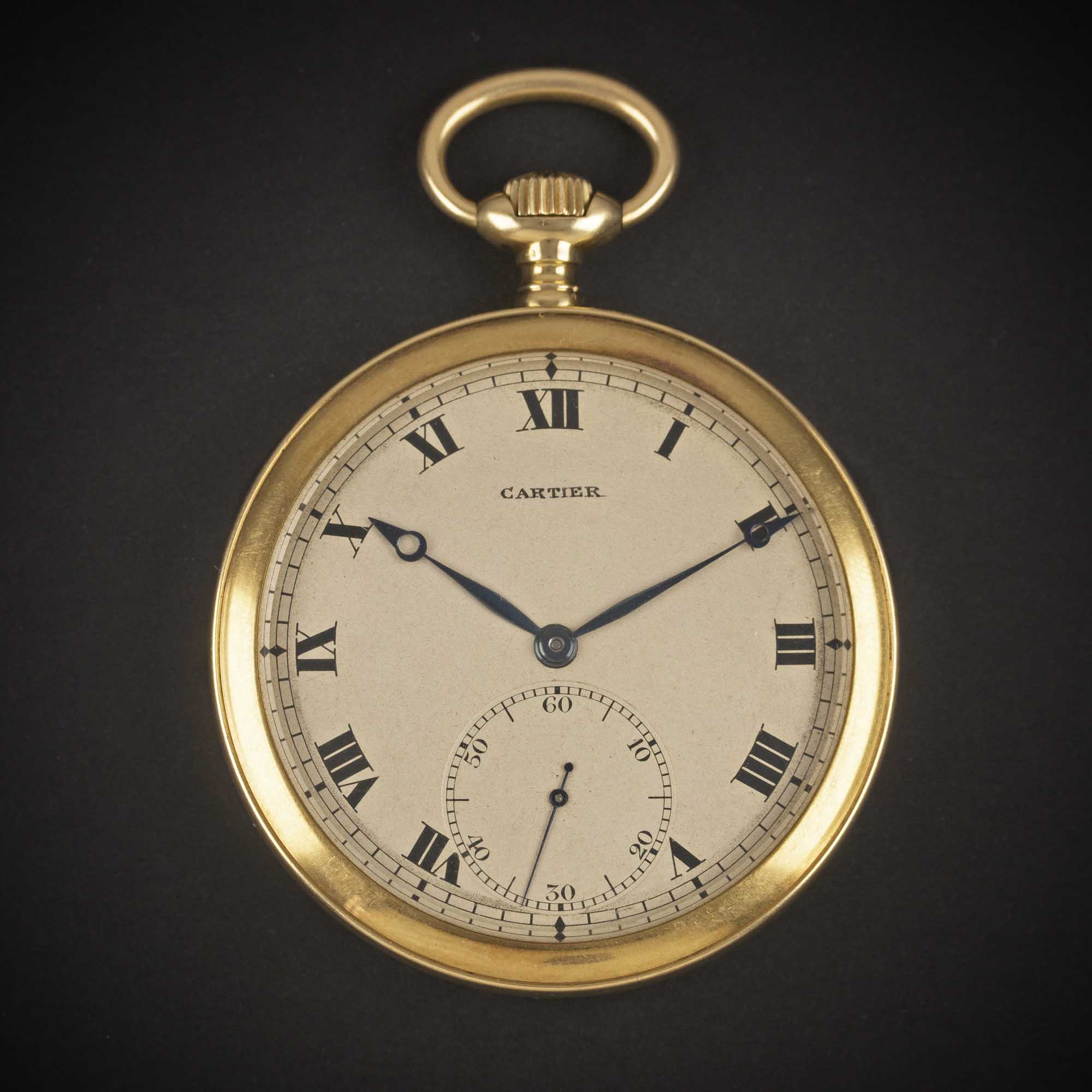 A RARE GENTLEMAN'S 18K SOLID GOLD CARTIER PARIS POCKET WATCH CIRCA 1930s Movement: 15J, manual