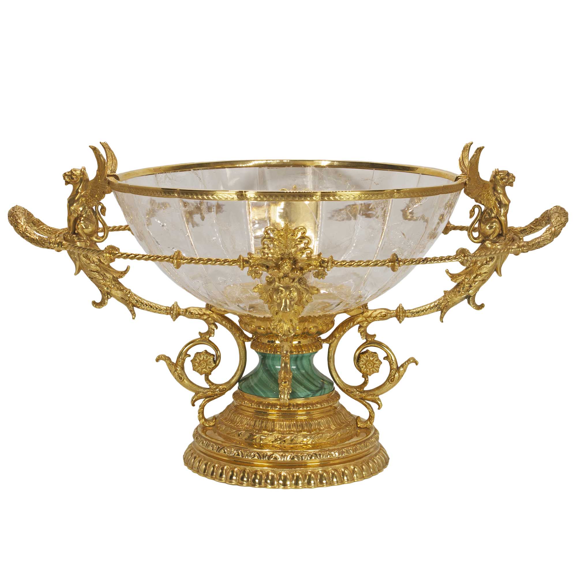 A FINE & IMPRESSIVE SOLID SILVER GILT, ROCK CRYSTAL & MALACHITE CENTREPIECE  CIRCA 1980s Rock