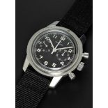 A RARE GENTLEMAN'S STAINLESS STEEL SWEDISH MILITARY LEMANIA "VIGGEN" PILOTS CHRONOGRAPH WRIST