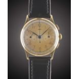 A GENTLEMAN'S 18K SOLID YELLOW GOLD JAEGER CHRONOGRAPH WRIST WATCH CIRCA 1950s, REF. 12498 WITH "ART