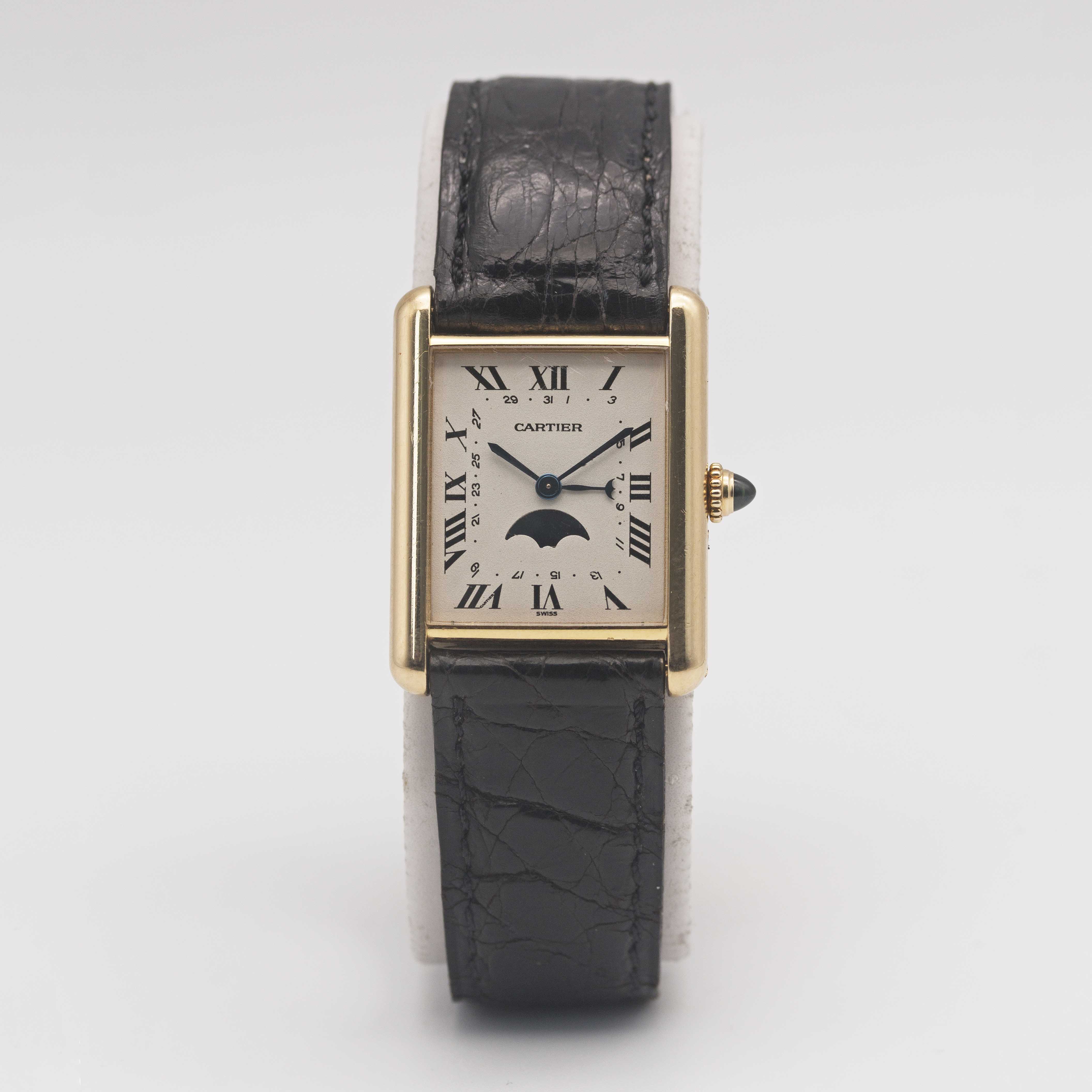 A GENTLEMAN'S SIZE 18K SOLID GOLD CARTIER TANK CALENDAR MOONPHASE WRIST WATCH CIRCA 1990s - Image 2 of 9