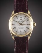 A GENTLEMAN'S 18K SOLID YELLOW GOLD ROLEX OYSTER PERPETUAL WRIST WATCH CIRCA 1973, REF. 1005 WITH