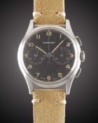 A GENTLEMAN'S STAINLESS STEEL EXCELSIOR PARK CHRONOGRAPH WRIST WATCH CIRCA 1950s, WITH GLOSS