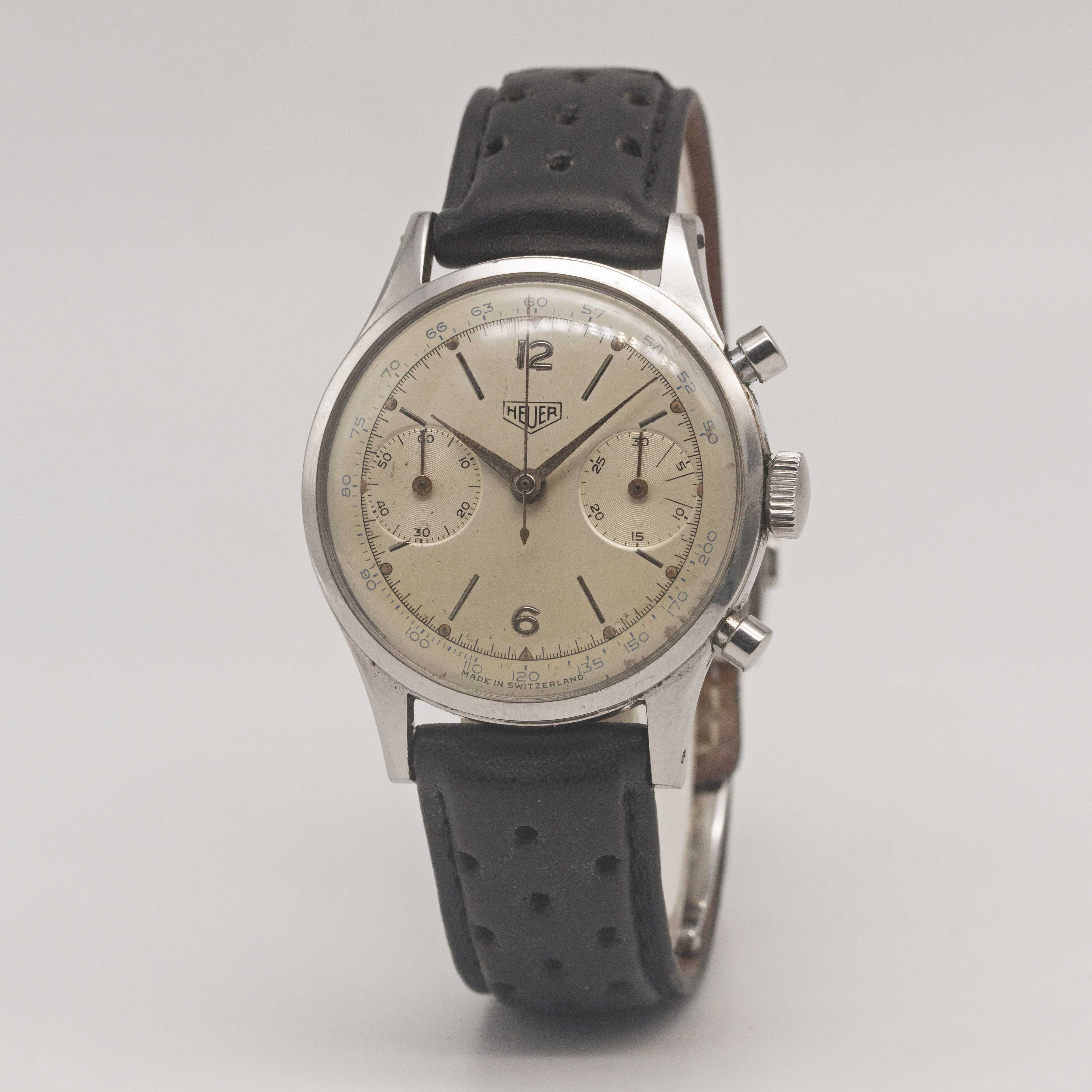 A RARE GENTLEMAN'S LARGE SIZE STAINLESS STEEL HEUER "WATERPROOF" CHRONOGRAPH WRIST WATCH CIRCA - Image 5 of 11