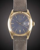 A GENTLEMAN'S 18K SOLID YELLOW GOLD ROLEX OYSTER PERPETUAL DATEJUST WRIST WATCH CIRCA 1969, REF.
