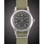 A GENTLEMAN'S STAINLESS STEEL BRITISH MILITARY LONGINES W.W.W. WRIST WATCH CIRCA 1945, PART OF