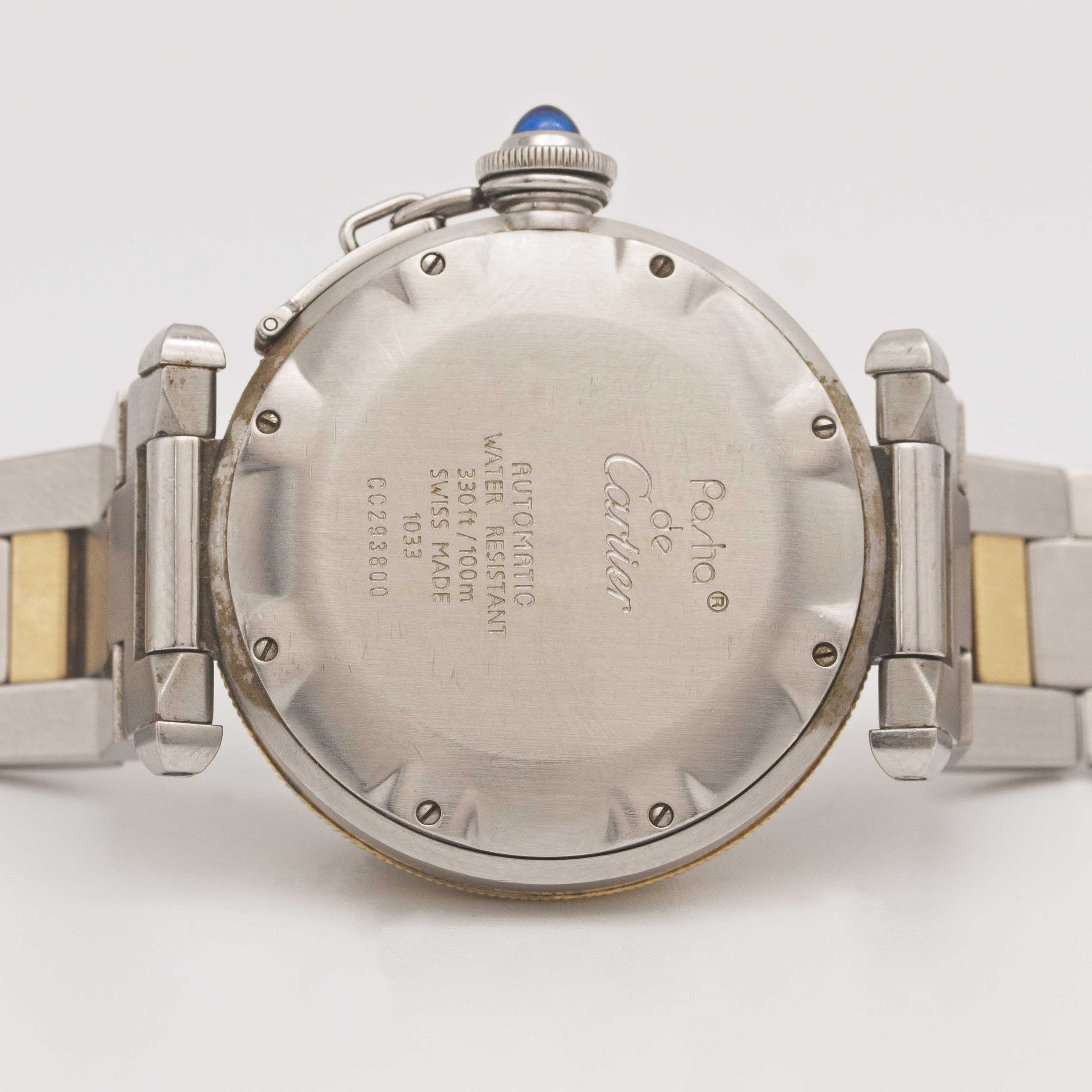 A GENTLEMAN'S SIZE STEEL & GOLD CARTIER PASHA AUTOMATIC POWER RESERVE BRACELET WATCH CIRCA 2000, - Image 7 of 9