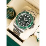 A GENTLEMAN'S STAINLESS STEEL ROLEX OYSTER PERPETUAL DATE SUBMARINER "HULK" BRACELET WATCH DATED