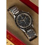 A RARE GENTLEMAN'S STAINLESS STEEL OMEGA SPEEDMASTER CHRONOGRAPH BRACELET WATCH CIRCA 1961, REF.