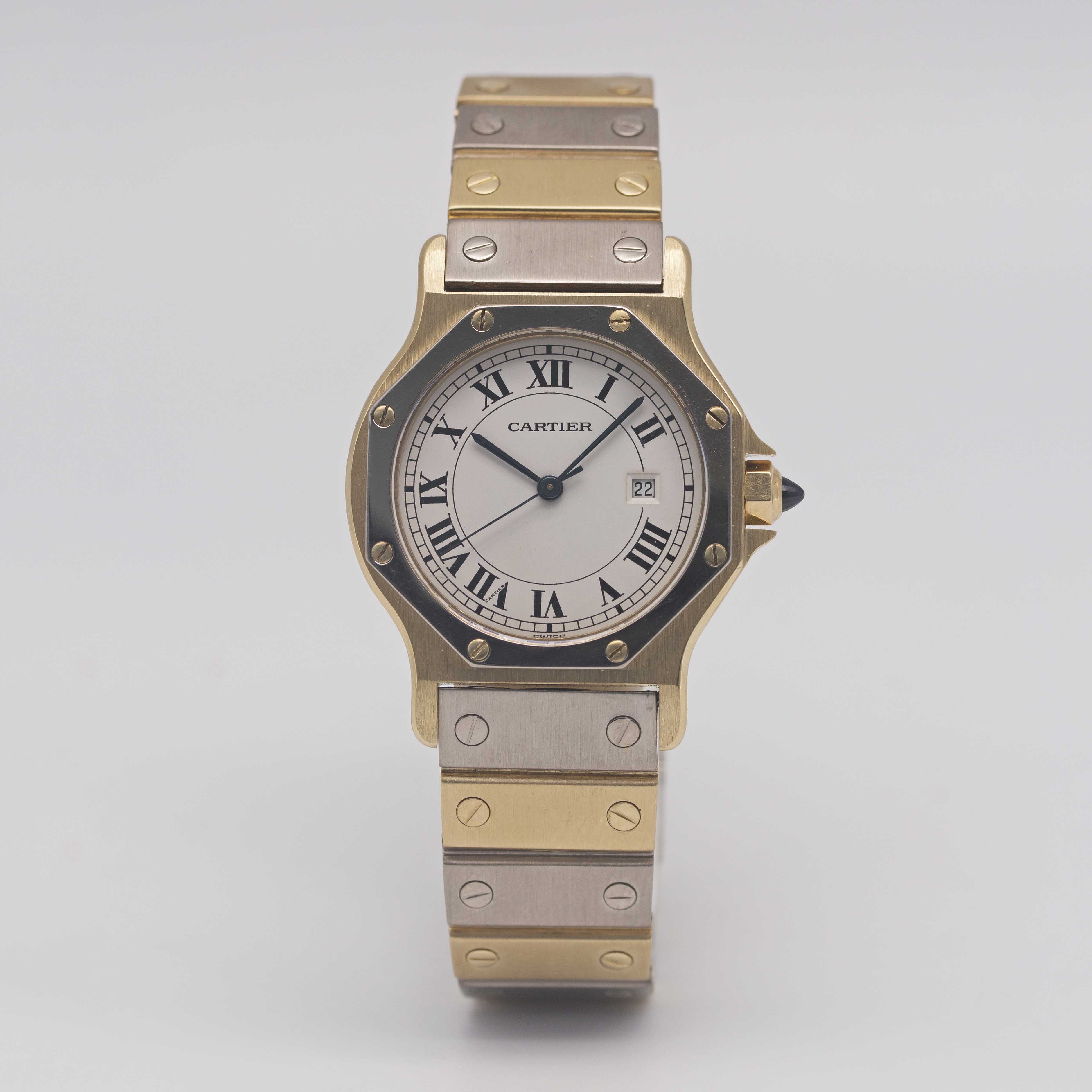 A RARE GENTLEMAN'S SIZE 18K SOLID WHITE & YELLOW GOLD CARTIER SANTOS OCTAGONAL AUTOMATIC BRACELET - Image 2 of 10