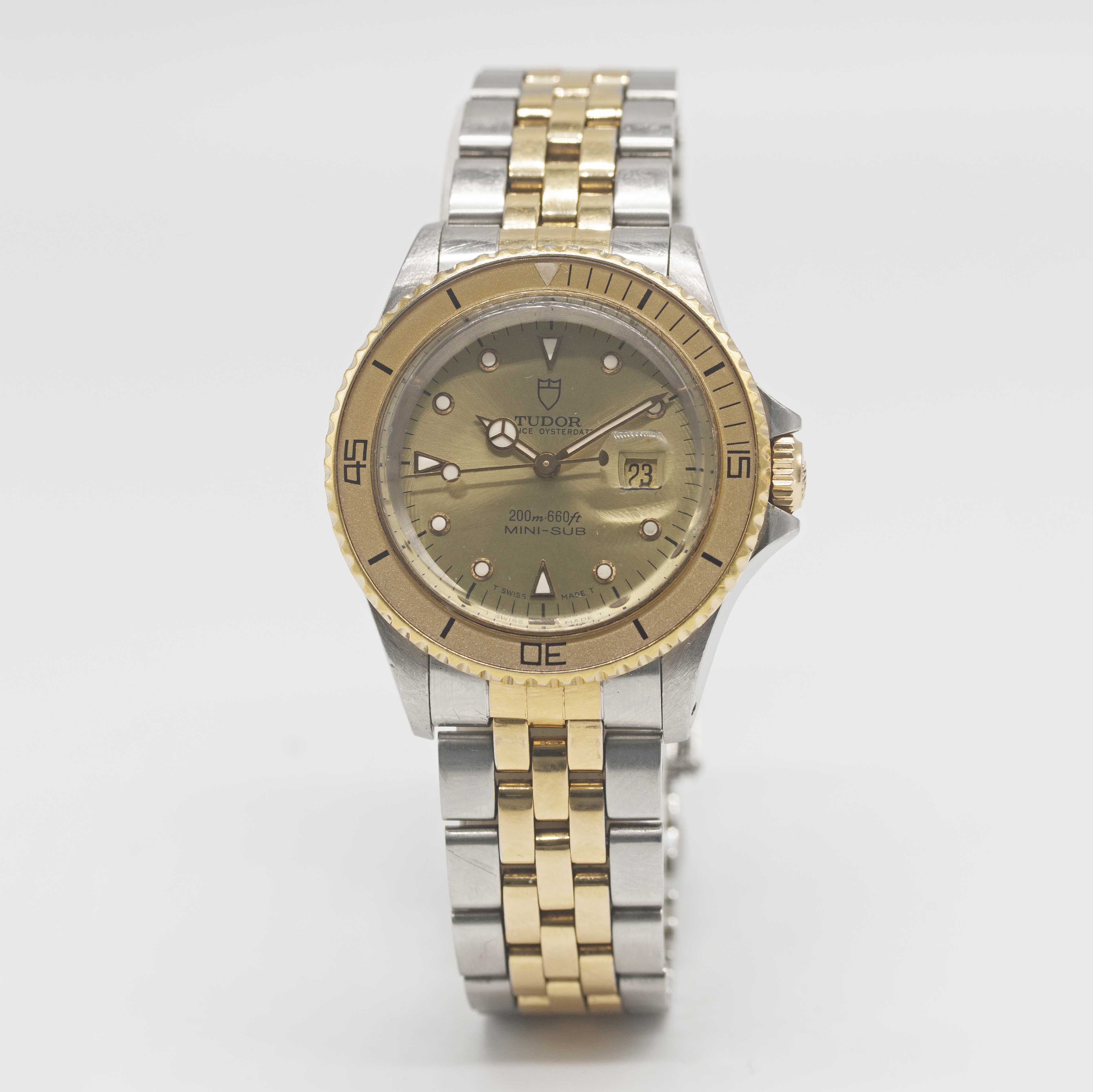 A LADIES STEEL & GOLD ROLEX TUDOR PRINCE OYSTERDATE MINI SUB BRACELET WATCH CIRCA 1993, REF. 73091 - Image 2 of 9