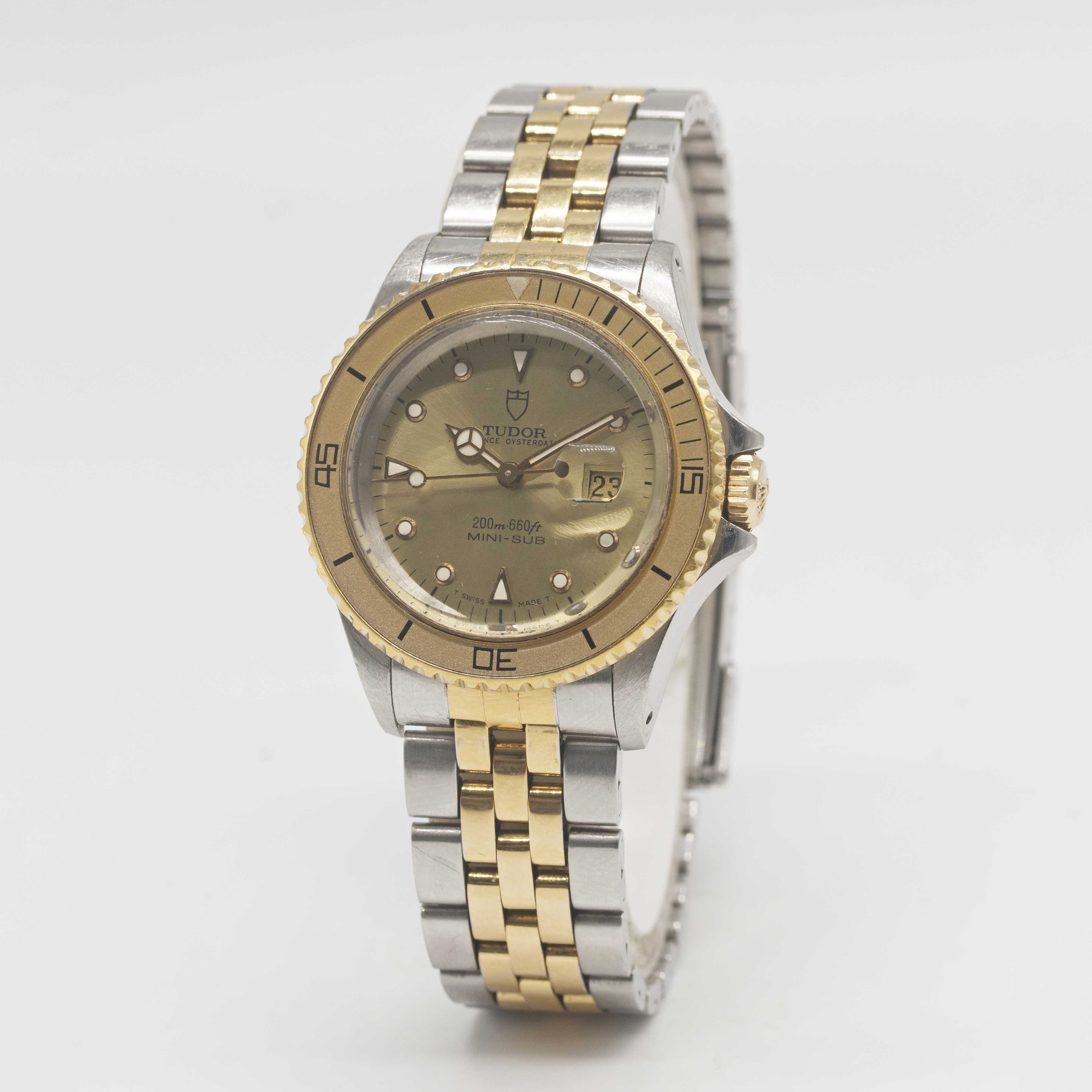 A LADIES STEEL & GOLD ROLEX TUDOR PRINCE OYSTERDATE MINI SUB BRACELET WATCH CIRCA 1993, REF. 73091 - Image 3 of 9