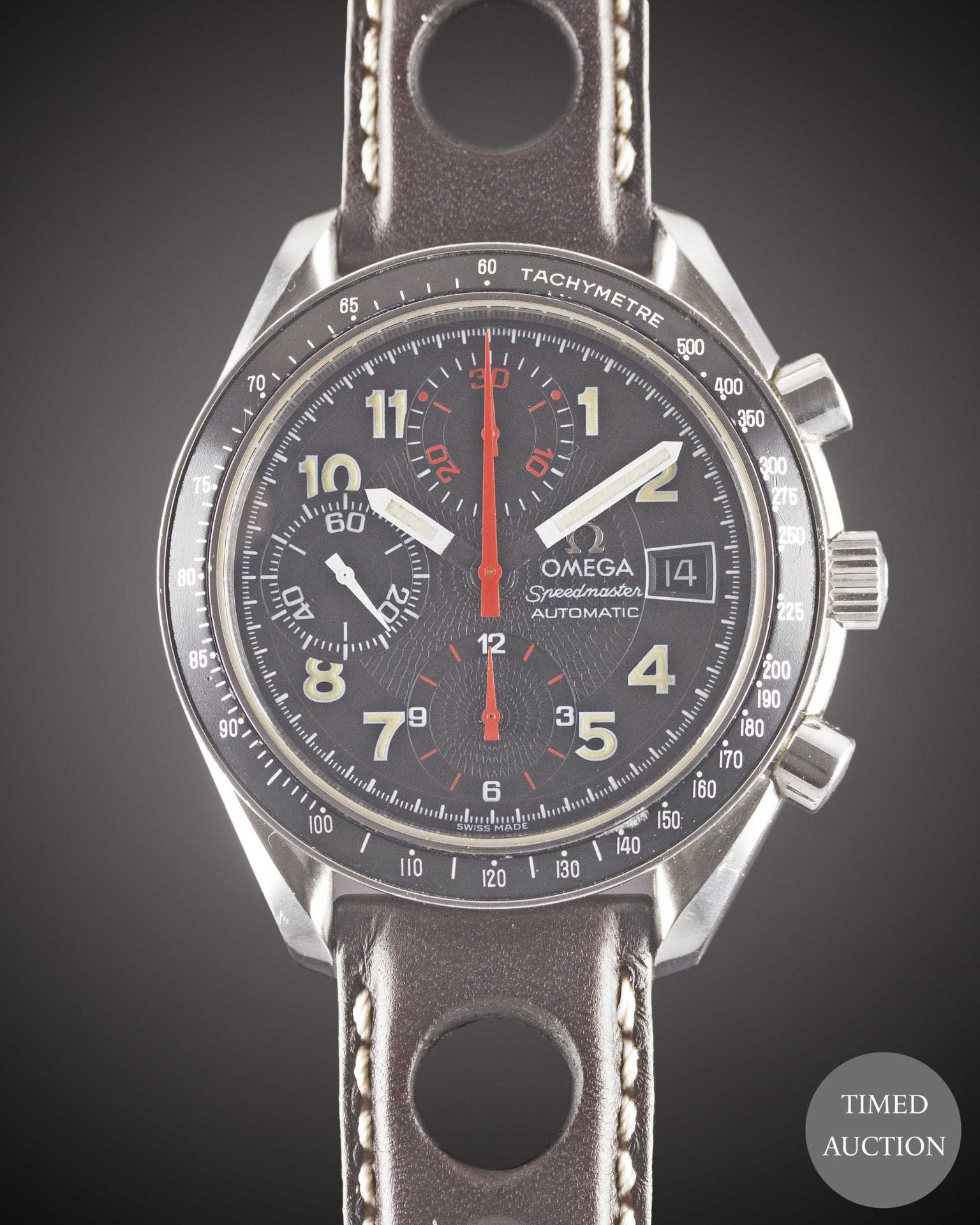 A GENTLEMAN'S STAINLESS STEEL OMEGA SPEEDMASTER AUTOMATIC CHRONOGRAPH WRIST WATCH CIRCA 1999