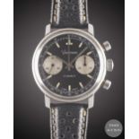 A GENTLEMAN'S STAINLESS STEEL VANTAGE CHRONOGRAPH WRIST WATCH CIRCA 1970, WITH GLOSS BLACK DIAL