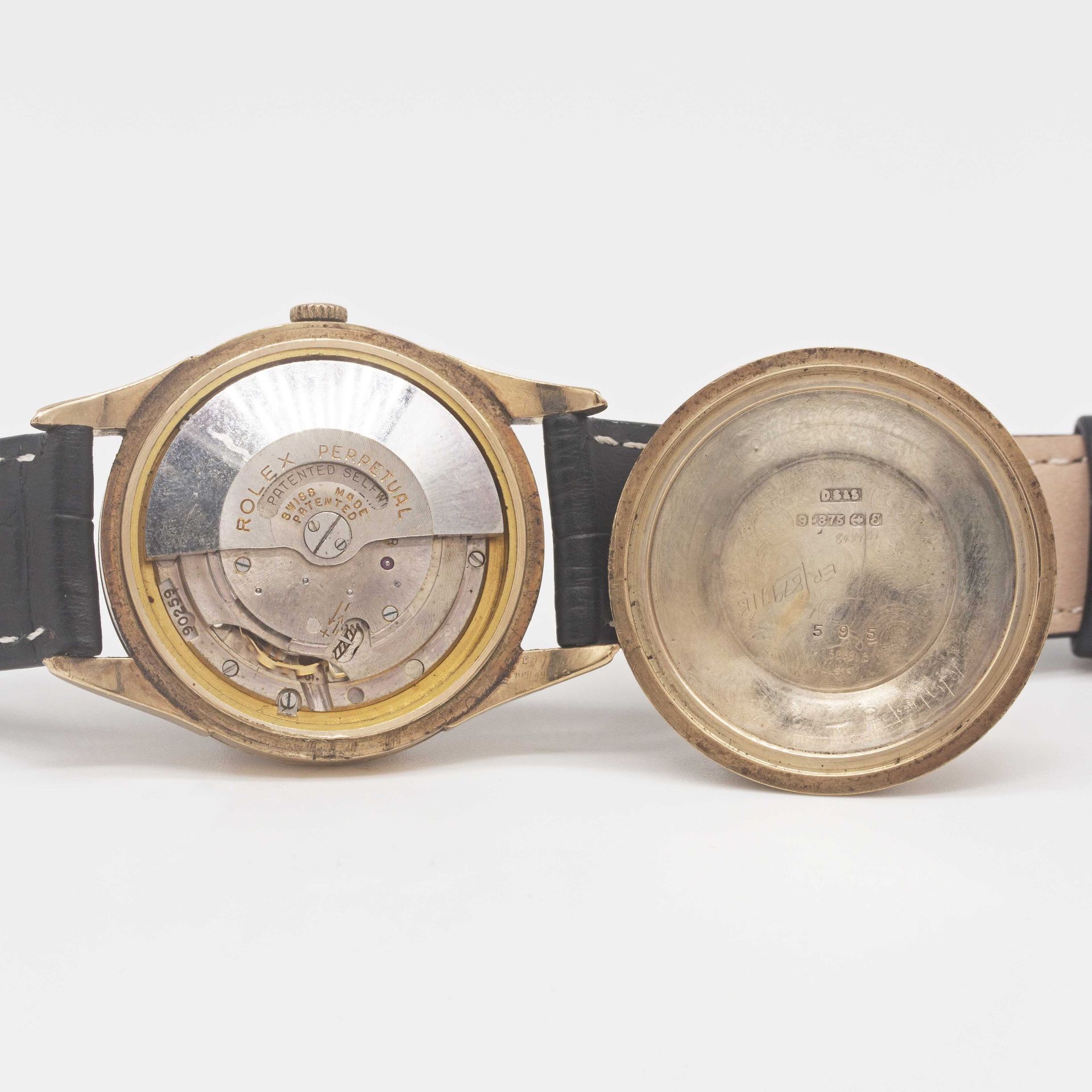 A GENTLEMAN'S 9CT SOLID GOLD ROLEX OYSTER PERPETUAL WRIST WATCH CIRCA 1950s Movement: Automatic " - Image 8 of 10