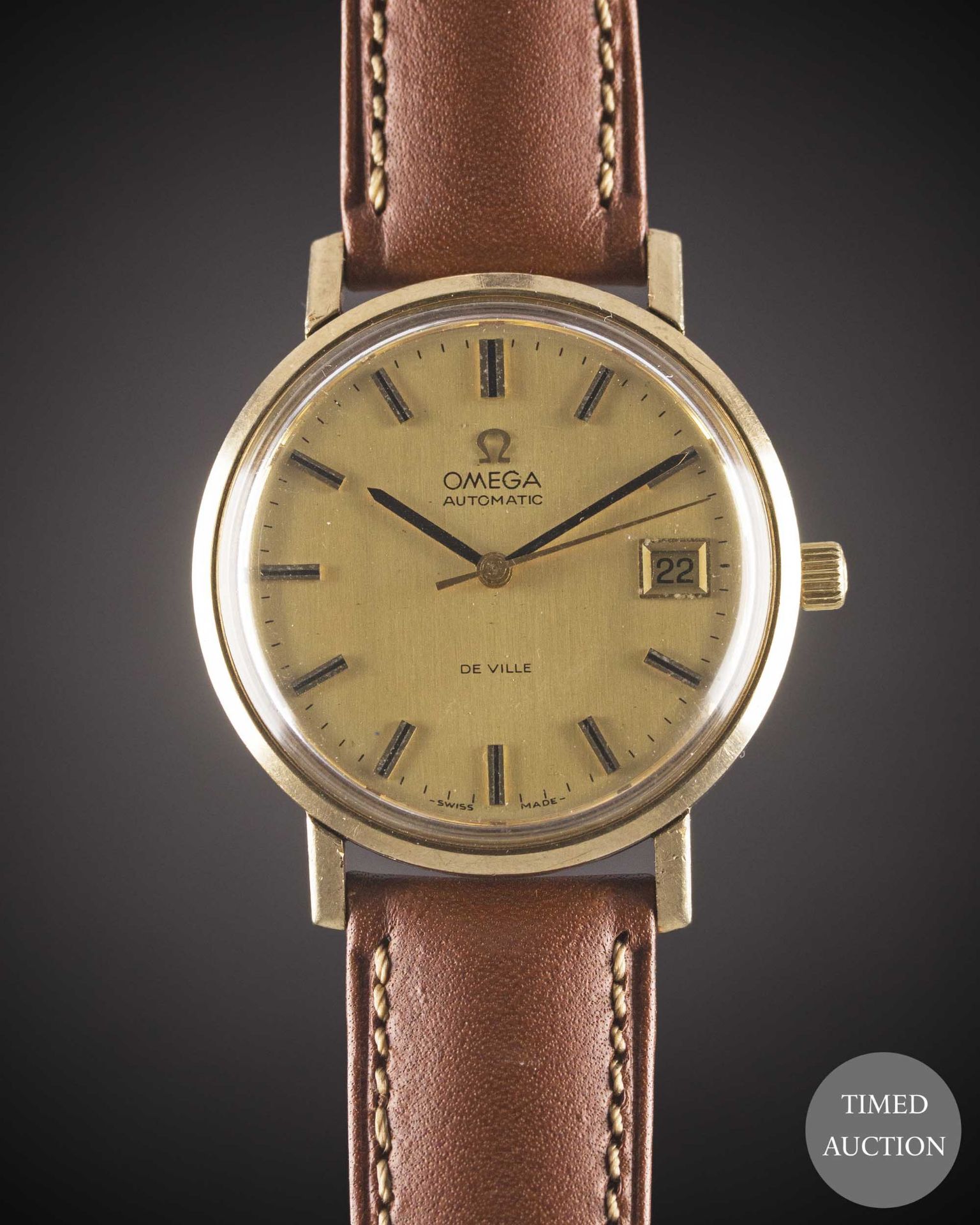 A GENTLEMAN'S 9CT SOLID GOLD OMEGA AUTOMATIC DE VILLE WRIST WATCH CIRCA 1973, REF. 166.5161