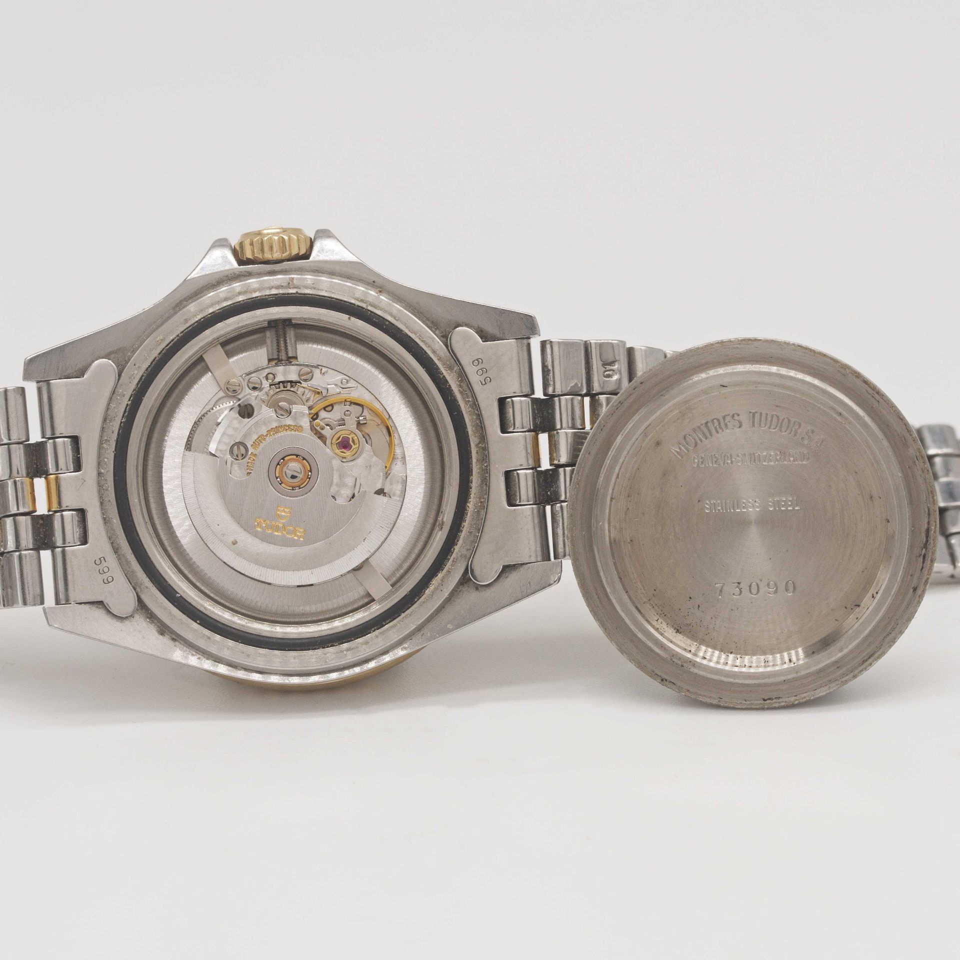 A LADIES STEEL & GOLD ROLEX TUDOR PRINCE OYSTERDATE MINI SUB BRACELET WATCH CIRCA 1993, REF. 73091 - Image 7 of 9