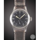 A GENTLEMAN'S STAINLESS STEEL BRITISH MILITARY OMEGA W.W.W. WRIST WATCH CIRCA 1945, PART OF THE "