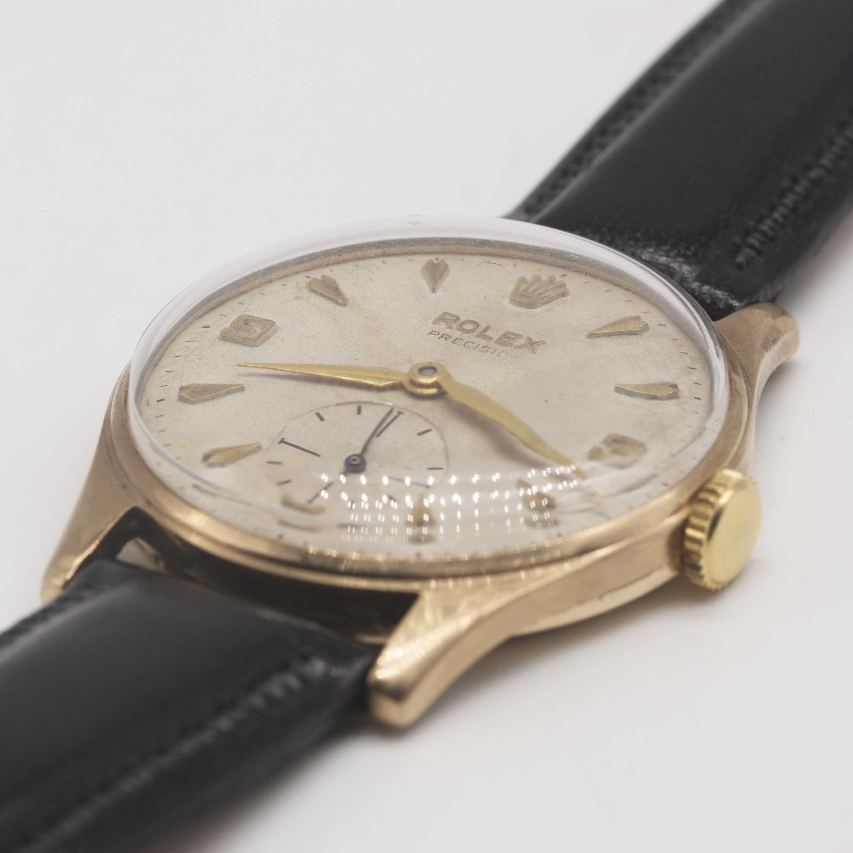 A GENTLEMAN'S 9CT SOLID GOLD ROLEX PRECISION WRIST WATCH CIRCA 1958 Movement: 17J, manual wind, cal. - Image 3 of 10