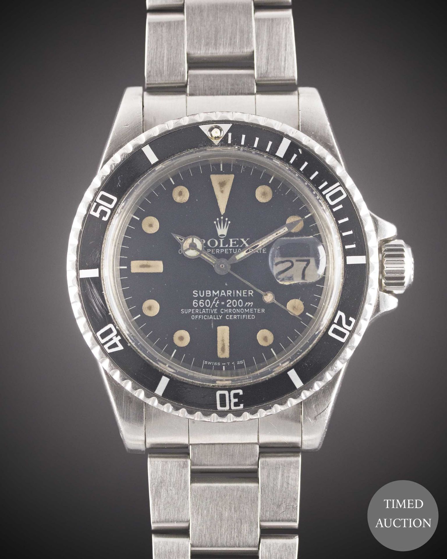 A GENTLEMAN'S STAINLESS STEEL ROLEX OYSTER PERPETUAL DATE SUBMARINER BRACELET WATCH CIRCA 1978, REF.